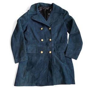 VTG Scully Women’s Military Aviation Pea Coat Sz 12 Blue Suede Double Breasted